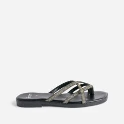 Mule-tong TEXTO Noire à Brides Pailletées