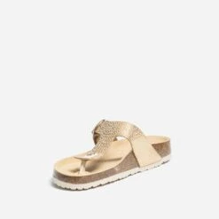 Tong Anatomique Beige En Cuir Velours Détails Dorés -Boutique Caprice WWWERM 10382780029 2