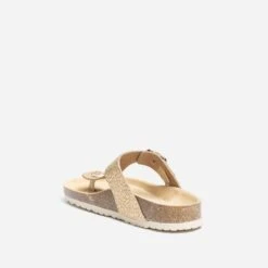 Tong Anatomique Beige En Cuir Velours Détails Dorés -Boutique Caprice WWWERM 10382780029 3