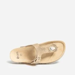 Tong Anatomique Beige En Cuir Velours Détails Dorés -Boutique Caprice WWWERM 10382780029 4