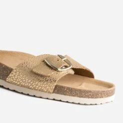 Mule Anatomique Beige En Cuir Velours Détails Dorés -Boutique Caprice WWWERM 10382780037 5