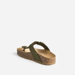 Tong Anatomique Kaki En Cuir Velours à Plateforme -Boutique Caprice WWWERM 10382780042 3