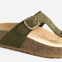 Tong Anatomique Kaki En Cuir Velours à Plateforme -Boutique Caprice WWWERM 10382780042 5