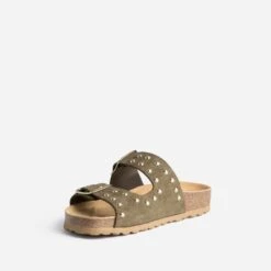 Mule Anatomique Kaki En Cuir Velours à Clous -Boutique Caprice WWWERM 10382780055 2