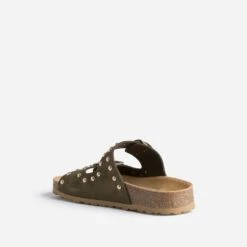 Mule Anatomique Kaki En Cuir Velours à Clous -Boutique Caprice WWWERM 10382780055 3