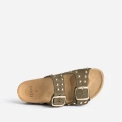 Mule Anatomique Kaki En Cuir Velours à Clous -Boutique Caprice WWWERM 10382780055 4