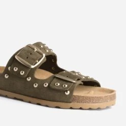 Mule Anatomique Kaki En Cuir Velours à Clous -Boutique Caprice WWWERM 10382780055 5