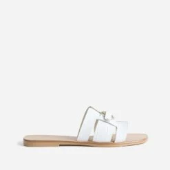 Mule Blanche En Cuir Embossé Croco