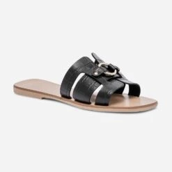 Mule Noire En Cuir Embossé Croco -Boutique Caprice WWWERM 10382780488 1