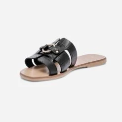 Mule Noire En Cuir Embossé Croco -Boutique Caprice WWWERM 10382780488 2