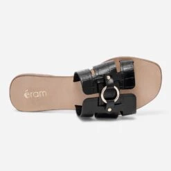 Mule Noire En Cuir Embossé Croco -Boutique Caprice WWWERM 10382780488 3