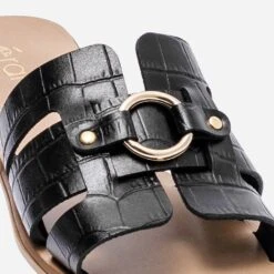 Mule Noire En Cuir Embossé Croco -Boutique Caprice WWWERM 10382780488 4