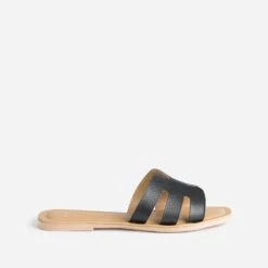 Mule Noire En Cuir Grainé