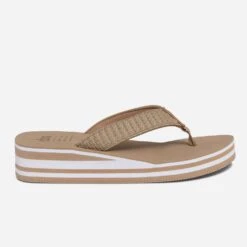 Tong Compensée TBS Beige Rayée Blanc