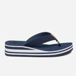 Tong Compensée TBS Marine Rayée Blanc