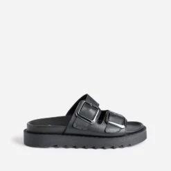 Mule TEXTO Noire En Cuir à Semelle épaisse