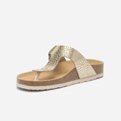 Mule-tong Anatomique Dorée En Cuir Effet Python -Boutique Caprice WWWERM 10382780635 2