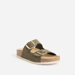 Mule Anatomique Kaki En Cuir Velours -Boutique Caprice WWWERM 10382780640 1
