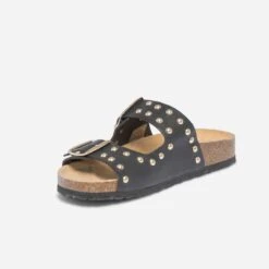 Mule Anatomique Noire En Cuir à Clous -Boutique Caprice WWWERM 10382780641 2