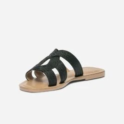 Mule Noire En Textile Tressé -Boutique Caprice WWWERM 10382780653 2