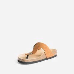 Mule-tong Anatomique Camel Foncé En Cuir Velours -Boutique Caprice WWWERM 10382780660 2