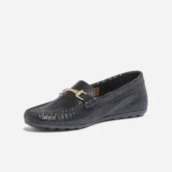Mocassin Noir En Cuir Velours Effet Python -Boutique Caprice WWWERM 10383580395 2