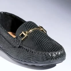 Mocassin Noir En Cuir Velours Effet Python -Boutique Caprice WWWERM 10383580395 6