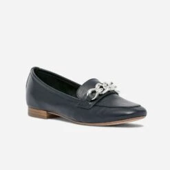 Mocassin Bleu Marine En Cuir Maxi Chaîne Dorée -Boutique Caprice WWWERM 10383580411 1