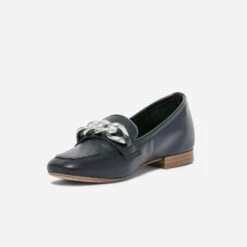 Mocassin Bleu Marine En Cuir Maxi Chaîne Dorée -Boutique Caprice WWWERM 10383580411 2