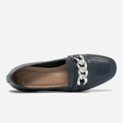 Mocassin Bleu Marine En Cuir Maxi Chaîne Dorée -Boutique Caprice WWWERM 10383580411 4