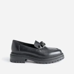 Mocassin TEXTO Noir En Cuir à Semelle Crantée