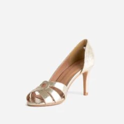 Escarpin Open-toe Doré Métallisé Froissé -Boutique Caprice WWWERM 10383930104 2