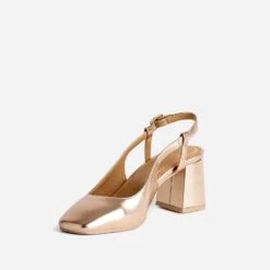 Escarpin Slingback Cuivré Métallisé à Bout Carré -Boutique Caprice WWWERM 10383930106 2