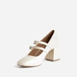 Babies à Talon Beige Verni à Double Bride -Boutique Caprice WWWERM 10383960022 2