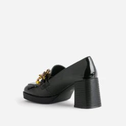 Mocassin à Talon Noir Verni Avec Maxi Chaîne -Boutique Caprice WWWERM 10383960788 3