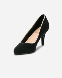 Escarpin Noir Suédé éco-conçu à Bord Doré Et Bout Pointu -Boutique Caprice WWWERM 10383990068 2