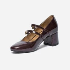 Babies à Talon Bordeaux Verni à Double Bride -Boutique Caprice WWWERM 10383990080 2