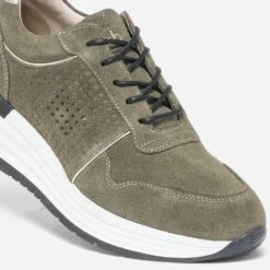 Tennis Compensée TBS Kaki En Cuir Velours -Boutique Caprice WWWERM 10384320977 5