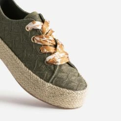 Tennis Kaki à Dentelle à Semelle Plateforme Corde -Boutique Caprice WWWERM 10384330199 5