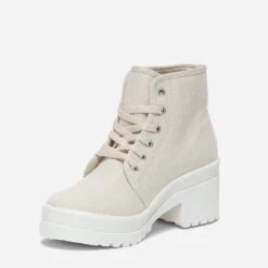 Basket TEXTO écrue En Toile à Plateforme Crantée -Boutique Caprice WWWERM 10384330215 2