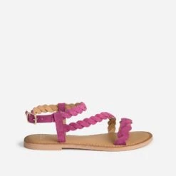 Sandale Rose En Cuir Velours à Brides Entrelacées