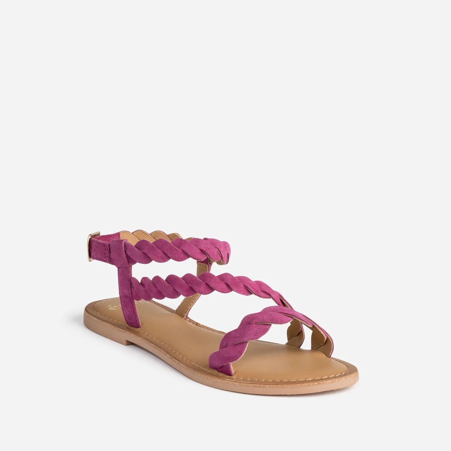 Sandale Rose En Cuir Velours à Brides Entrelacées 4 Sandale Rose En Cuir Velours à Brides Entrelacées – Image 2