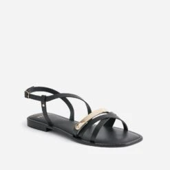 Sandale TEXTO Noire En Cuir Barrette Dorée -Boutique Caprice WWWERM 10385760094 1