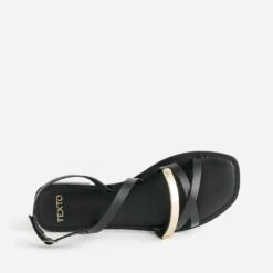 Sandale TEXTO Noire En Cuir Barrette Dorée -Boutique Caprice WWWERM 10385760094 4