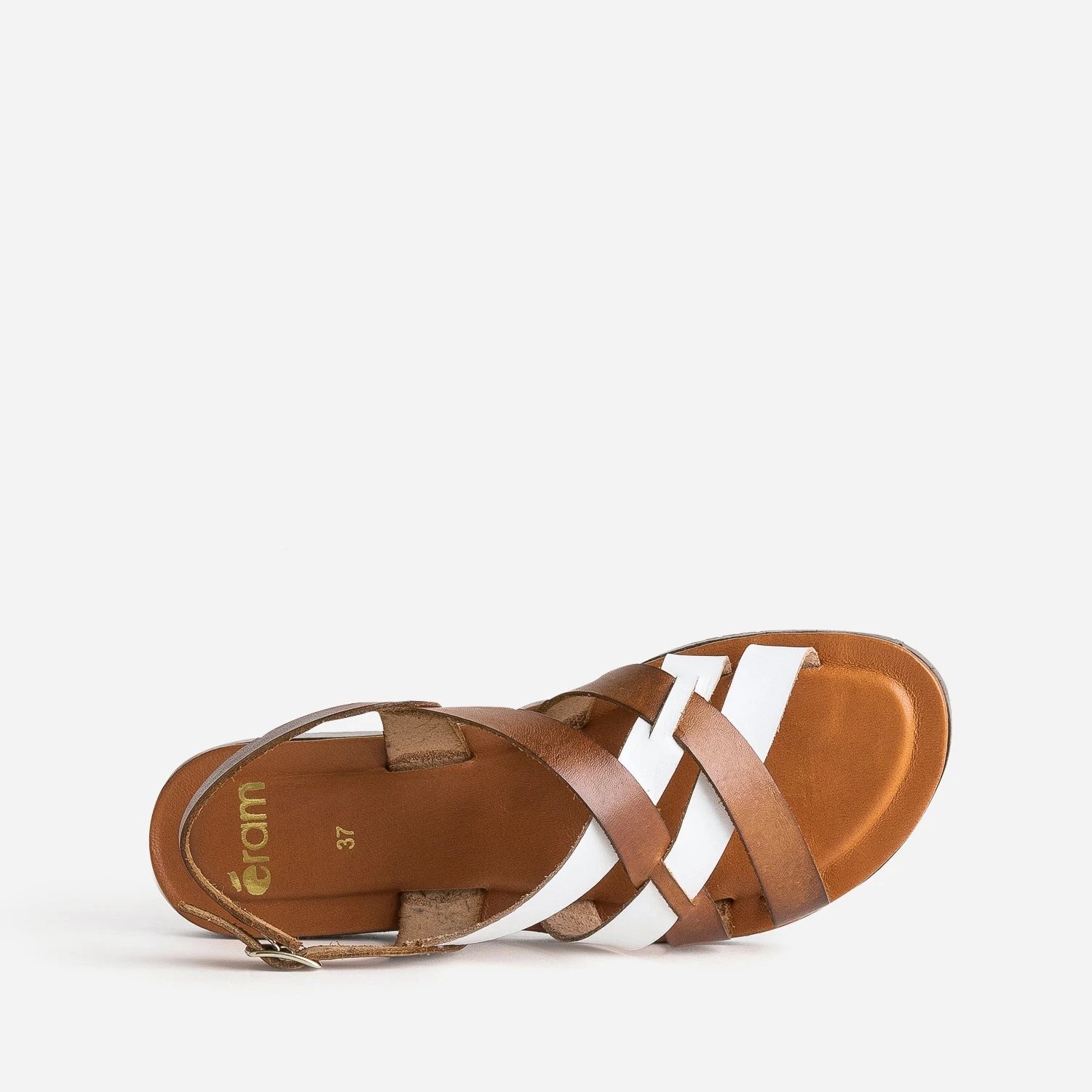 Sandale Marron Et Blanche En Cuir à Brides Croisées 7 Sandale Marron Et Blanche En Cuir à Brides Croisées – Image 5