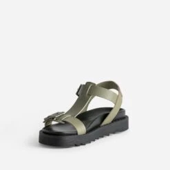 Sandale TEXTO Kaki En Cuir à Semelle Crantée -Boutique Caprice WWWERM 10385760223 2