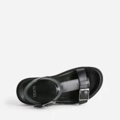 Sandale TEXTO Noire En Cuir à Semelle Crantée -Boutique Caprice WWWERM 10385760231 4