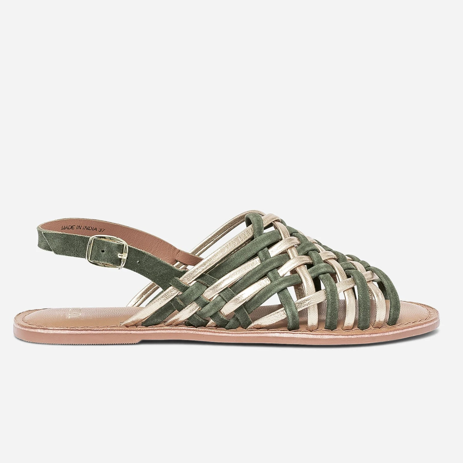 Sandale TEXTO Kaki Et Dorée En Cuir 3 Sandale TEXTO Kaki Et Dorée En Cuir