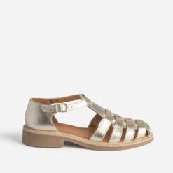 Sandale Dorée En Cuir à Brides Tressées