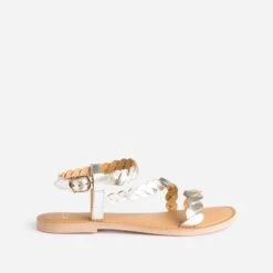 Sandale Or En Cuir à Brides Entrelacées